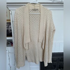 LOFT Cream Knit Open-Front Cardigan